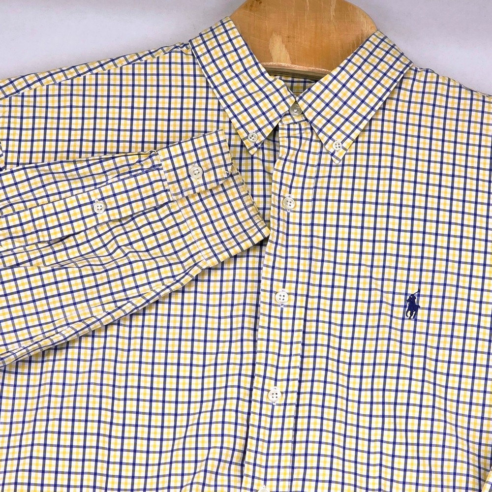 Ralph Lauren Shirt Men's XXL Classic‎ Fit Gingham Button Down Yellow Blue